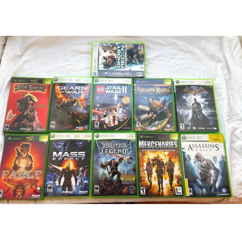 Xbox 360 Game Lot 11 Gears of War Fable Mass Effect Batman Brutal Legend Manuels